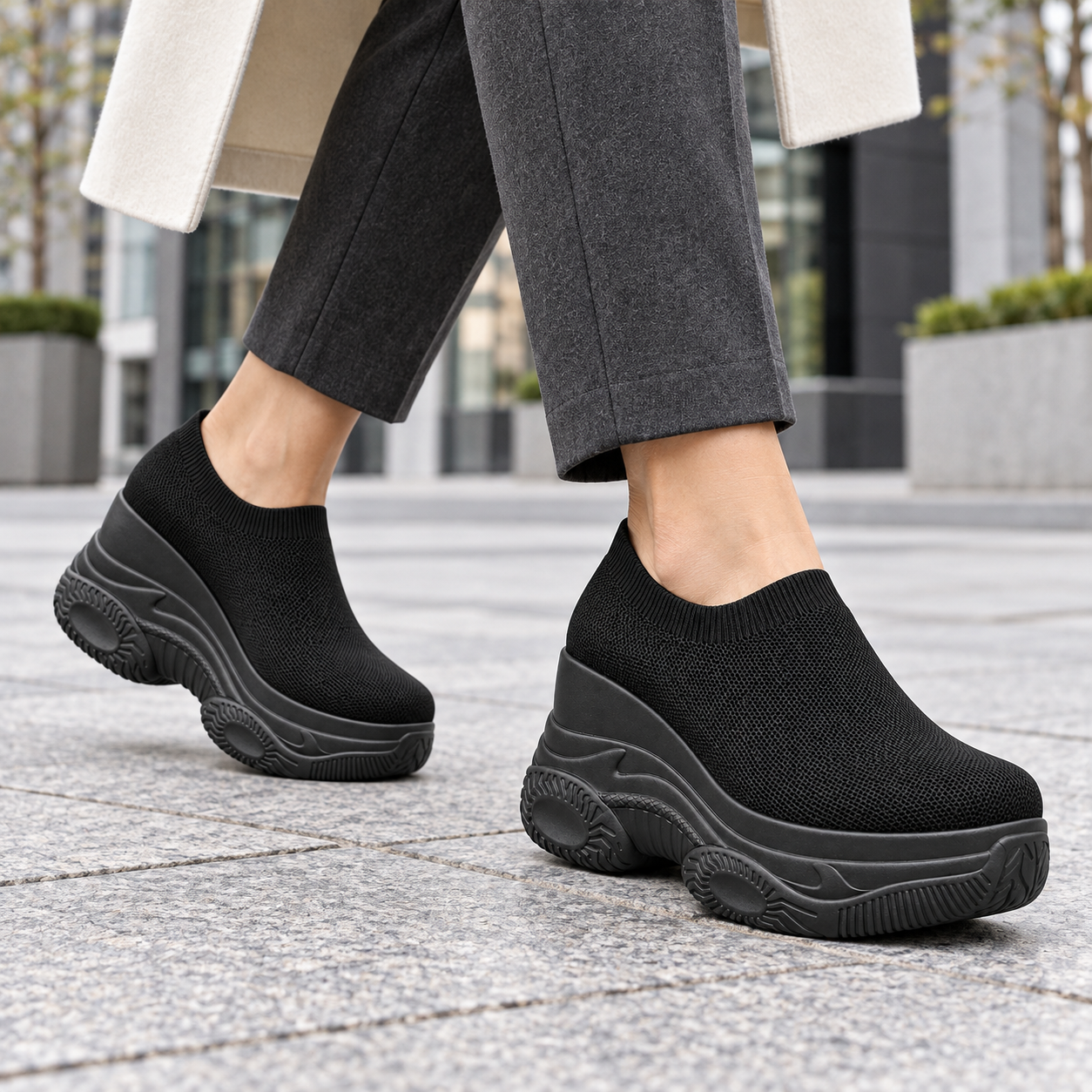 Knit Platform Slip-On Sneakers