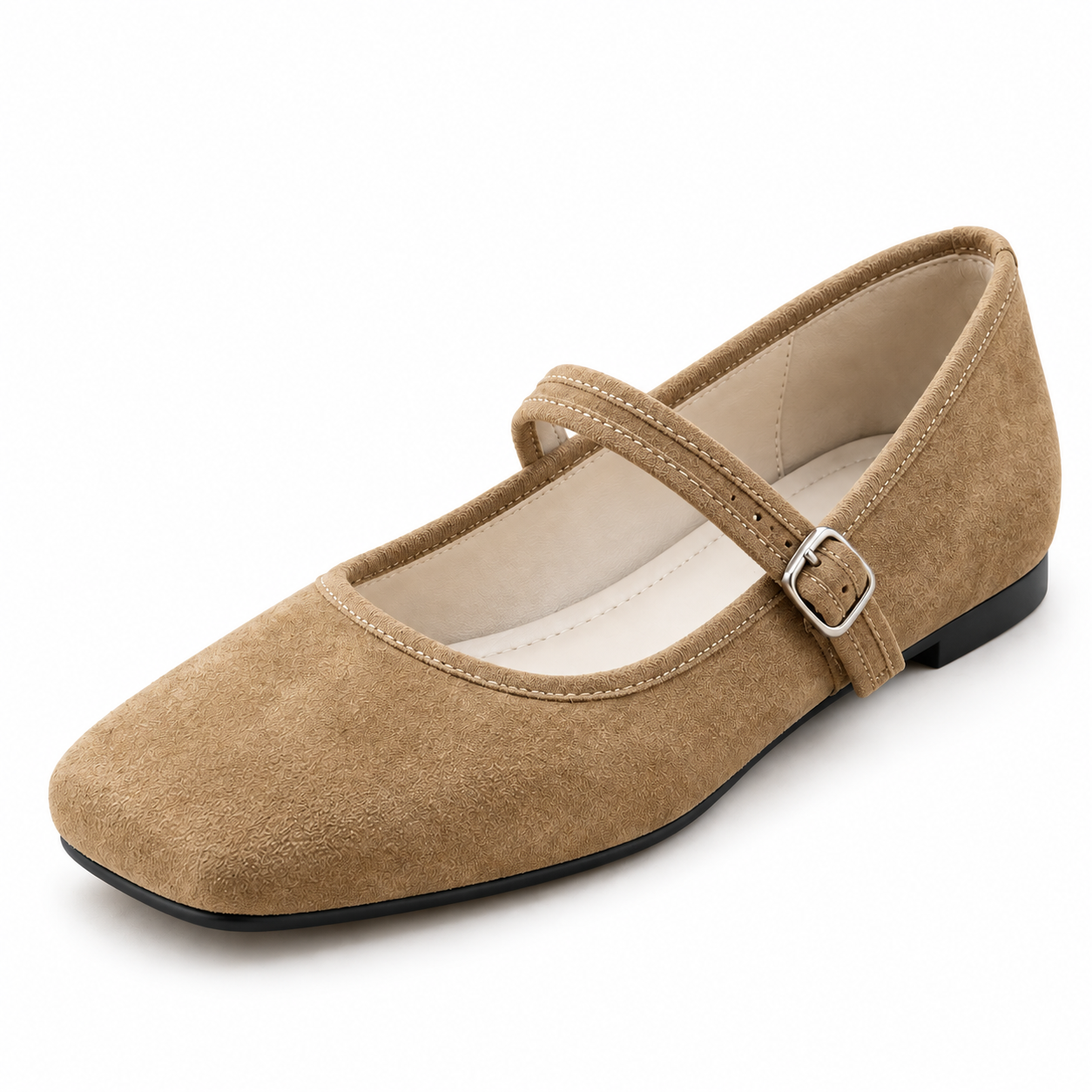 Suede-Look Mary Jane Flats