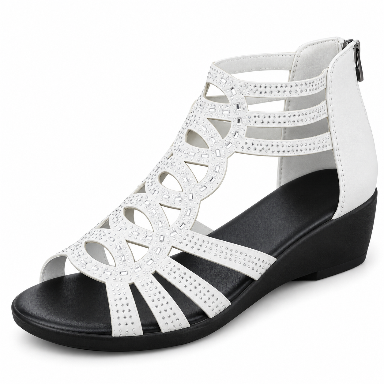 Embellished Cutout Wedge Sandals