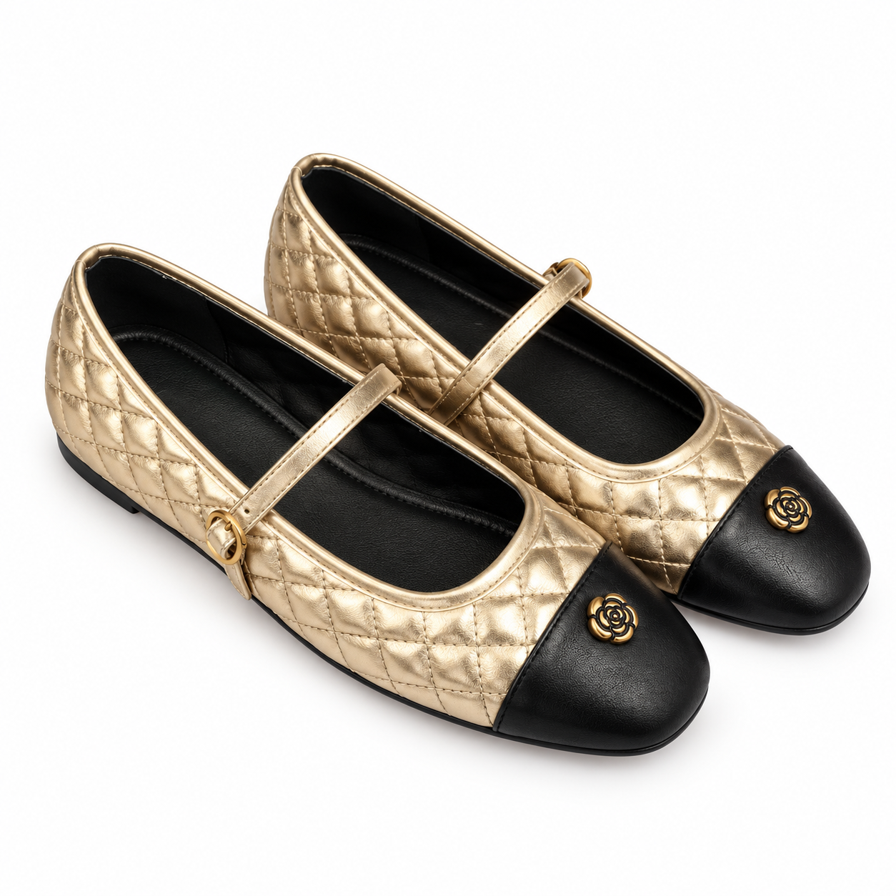 Camellia Quilted Mary Jane Flats.