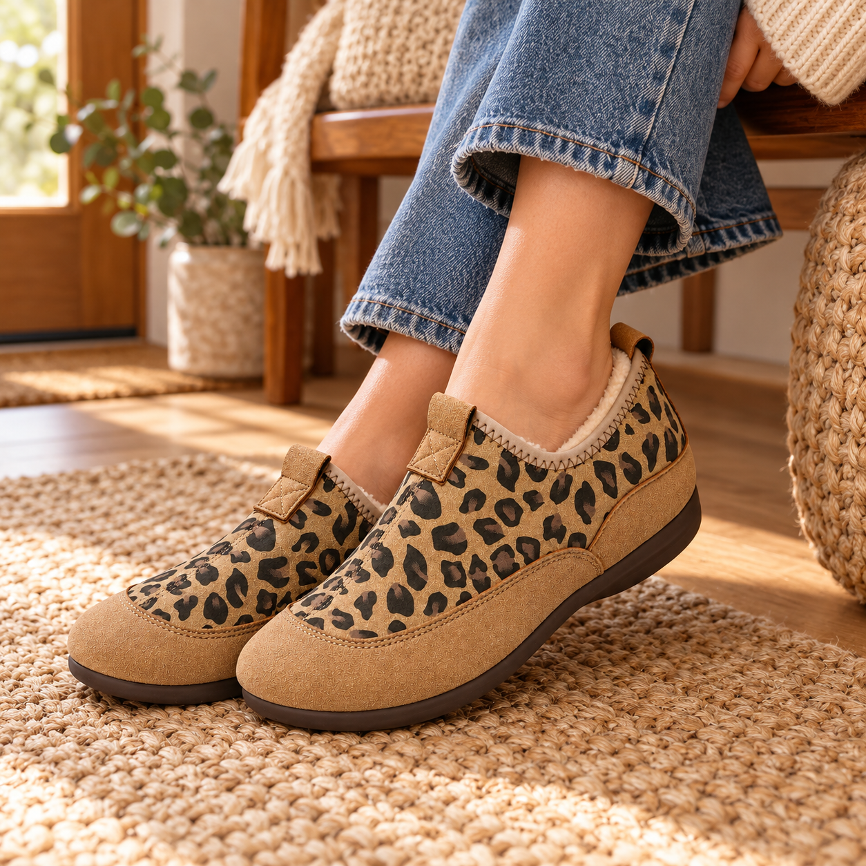 Leopard-Print Soft-Sole Winter Loafers