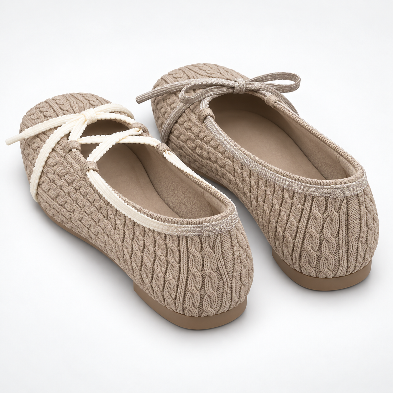 Square-Toe Knit Ballet Shoes