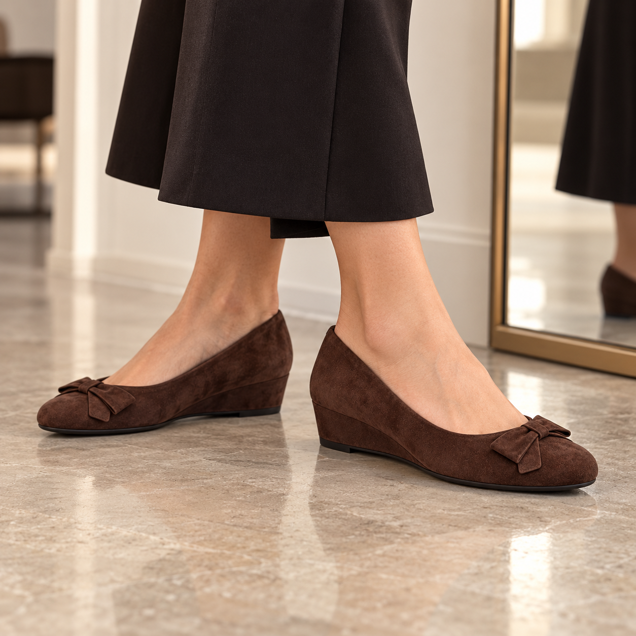 Retro Sheepskin Suede Wedge Shoes.