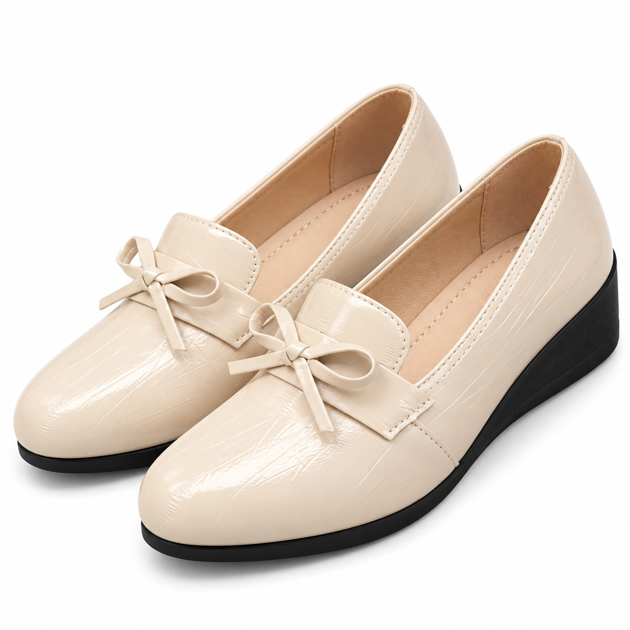 Patent Bow Wedge Loafers