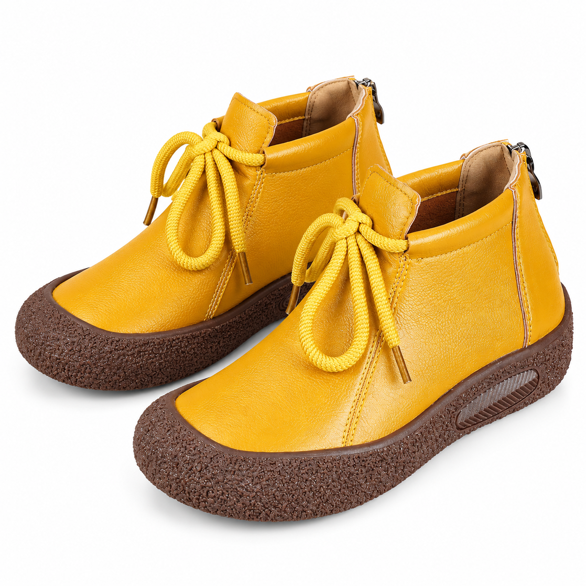 Retro Square-Toe Cowhide Ankle Boots