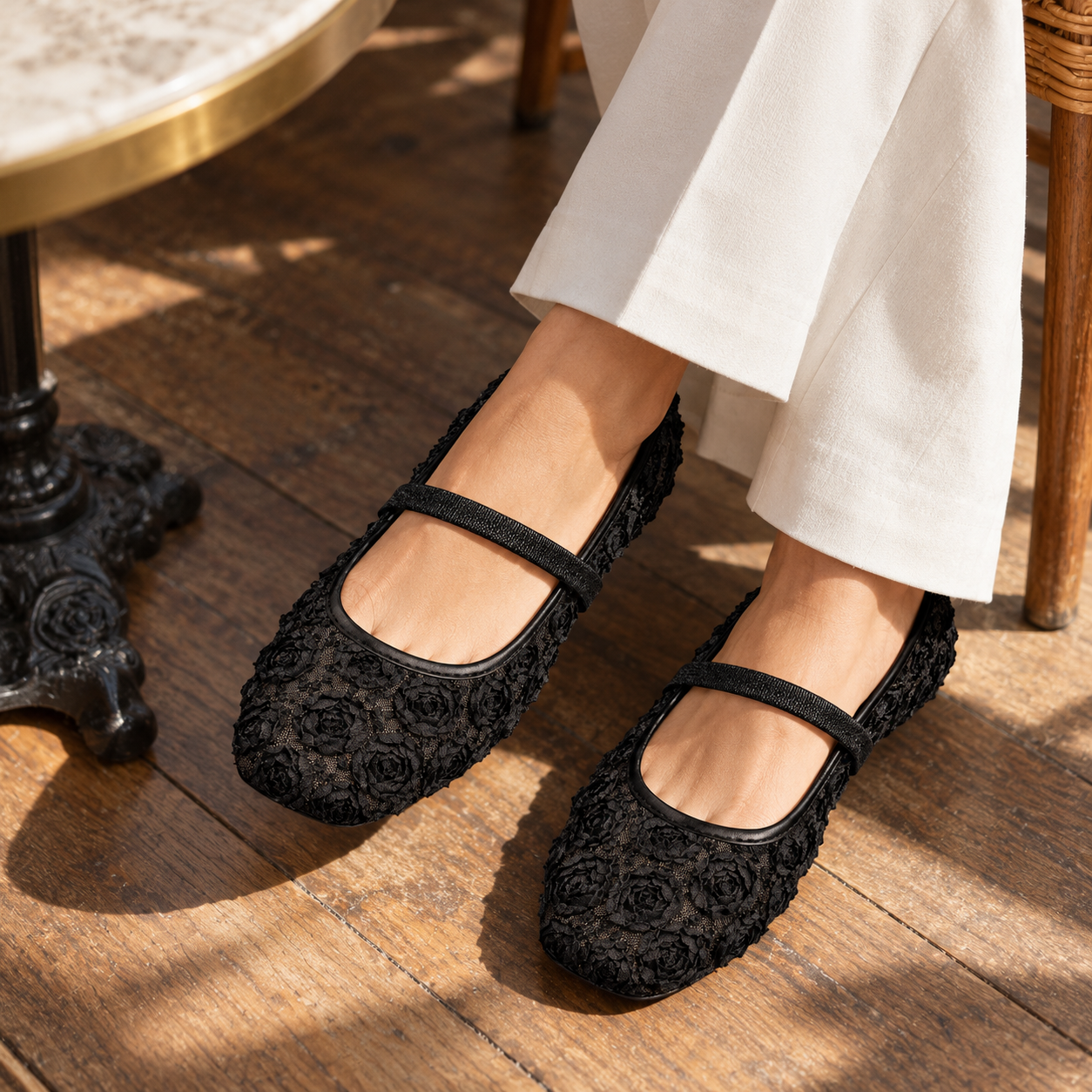 Floral French-Style Mary Jane Flats