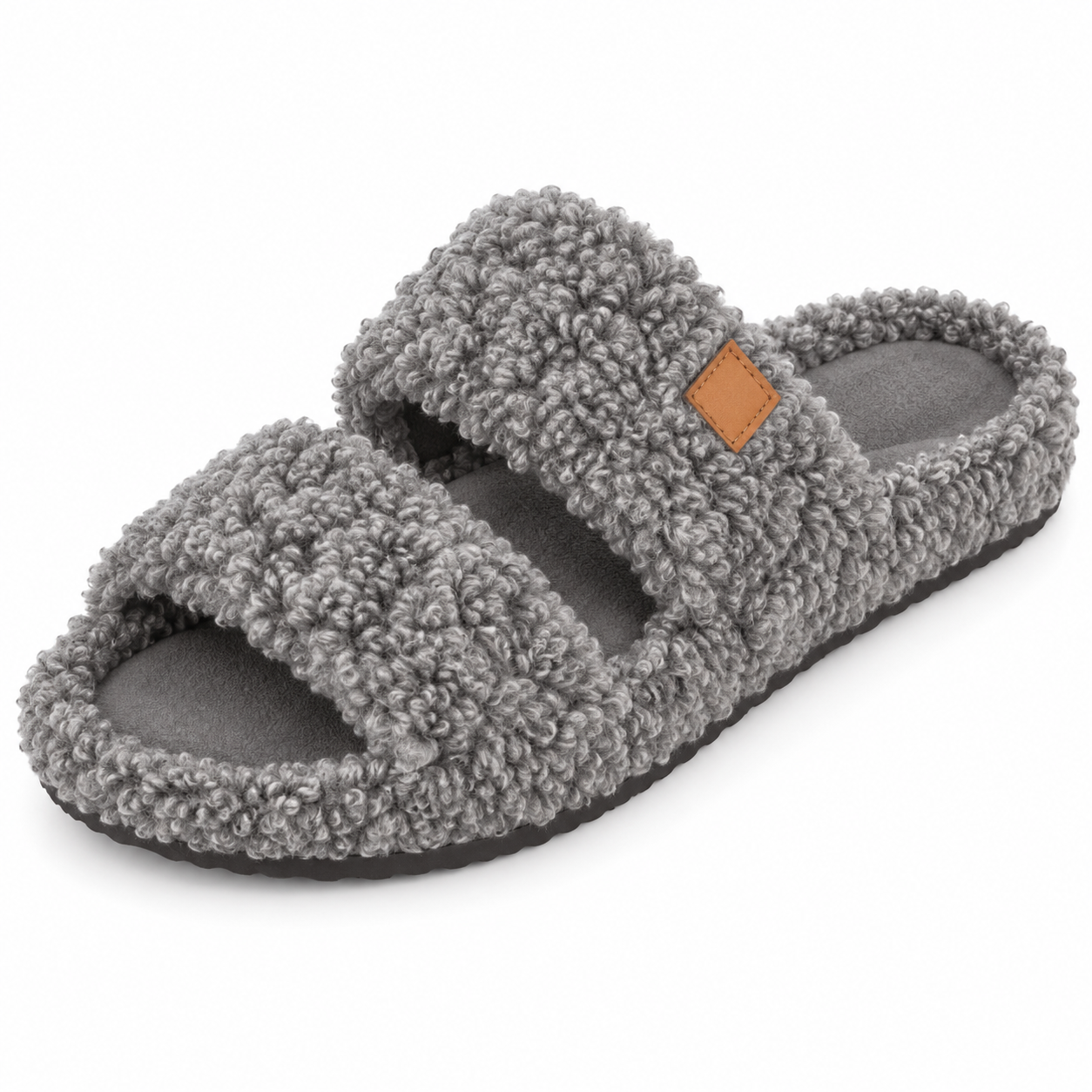 Fuzzy Double-Strap Slide Slippers