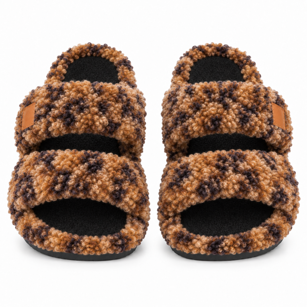 Fuzzy Double-Strap Slide Slippers