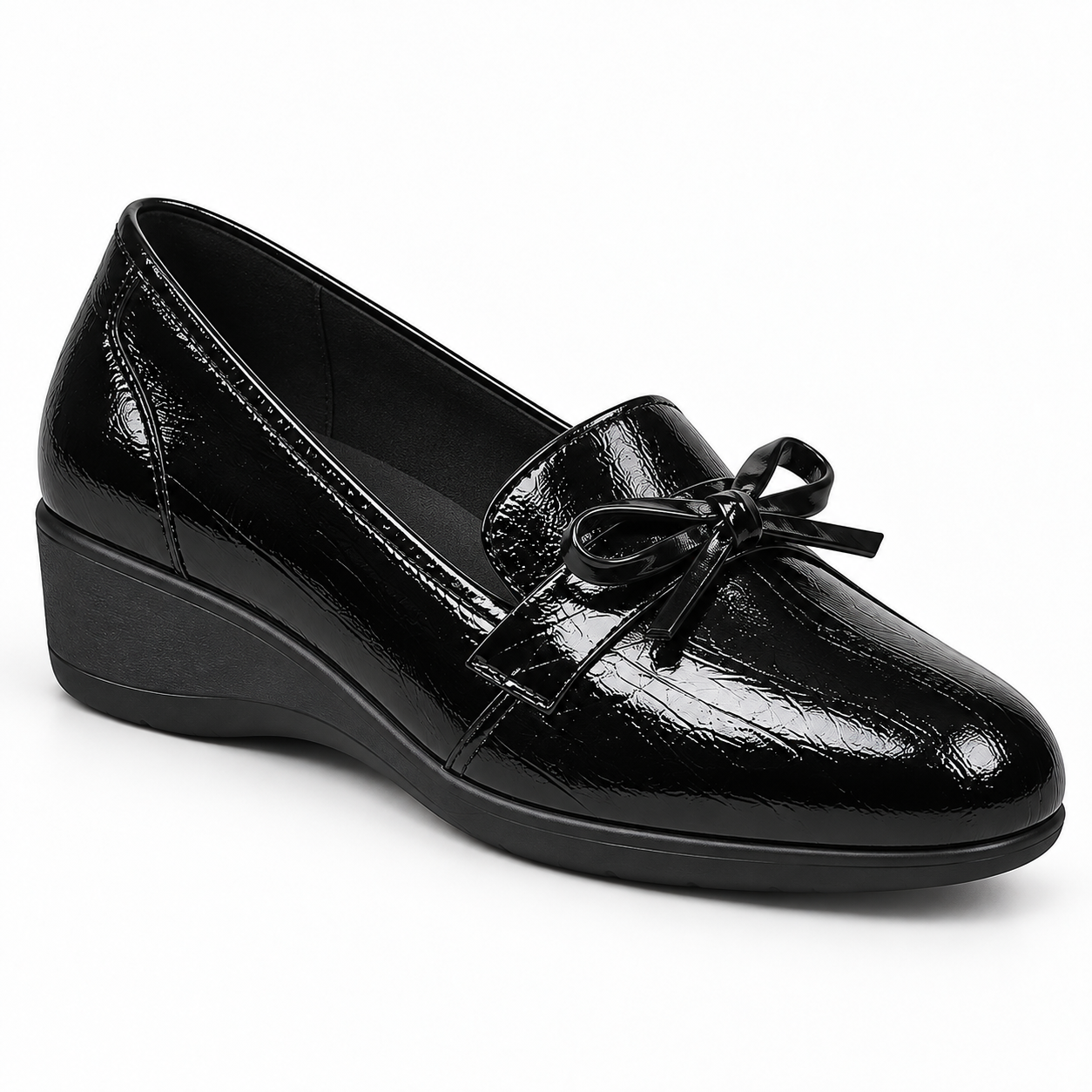 Patent Bow Wedge Loafers