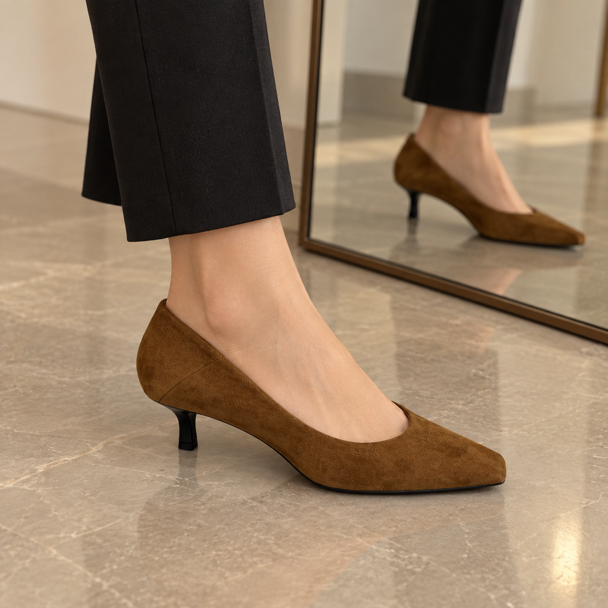 Square-Toe Velvet Office Pumps