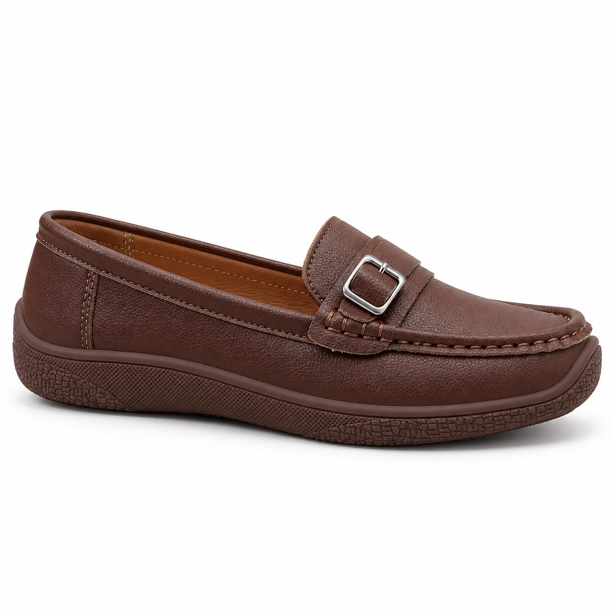 Women’s Soft Leather Silver Buckle Loafers