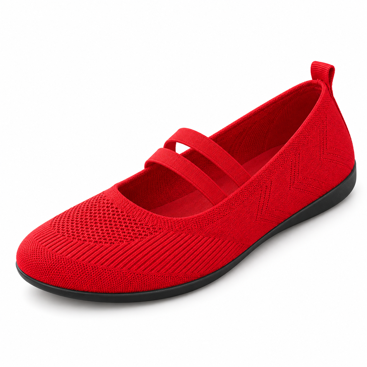 Marla Comfort - Women's Wide Toe Box Knit Mary Jane Flats, Slip-On Non-Slip Walking Shoes