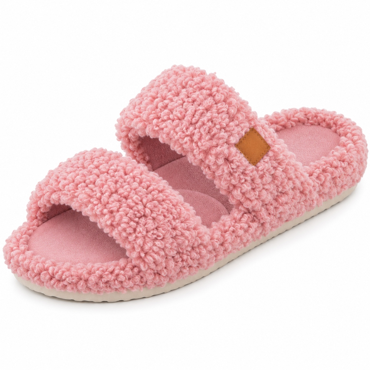 Fuzzy Double-Strap Slide Slippers