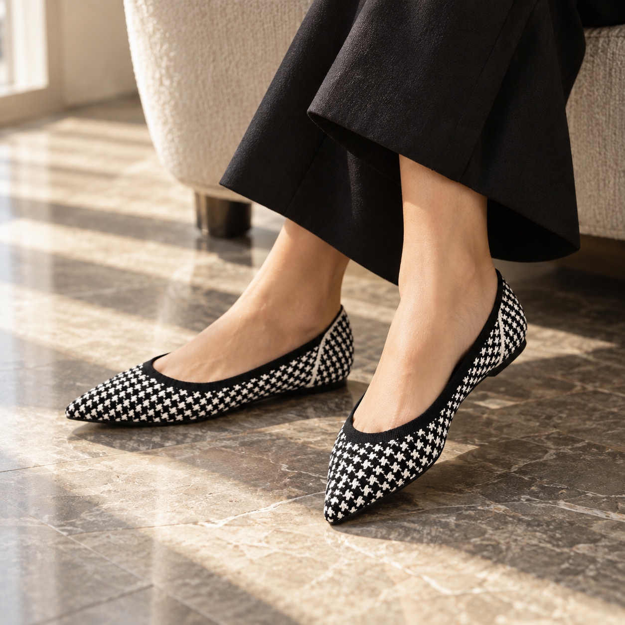 Houndstooth Knit Ballet Flats