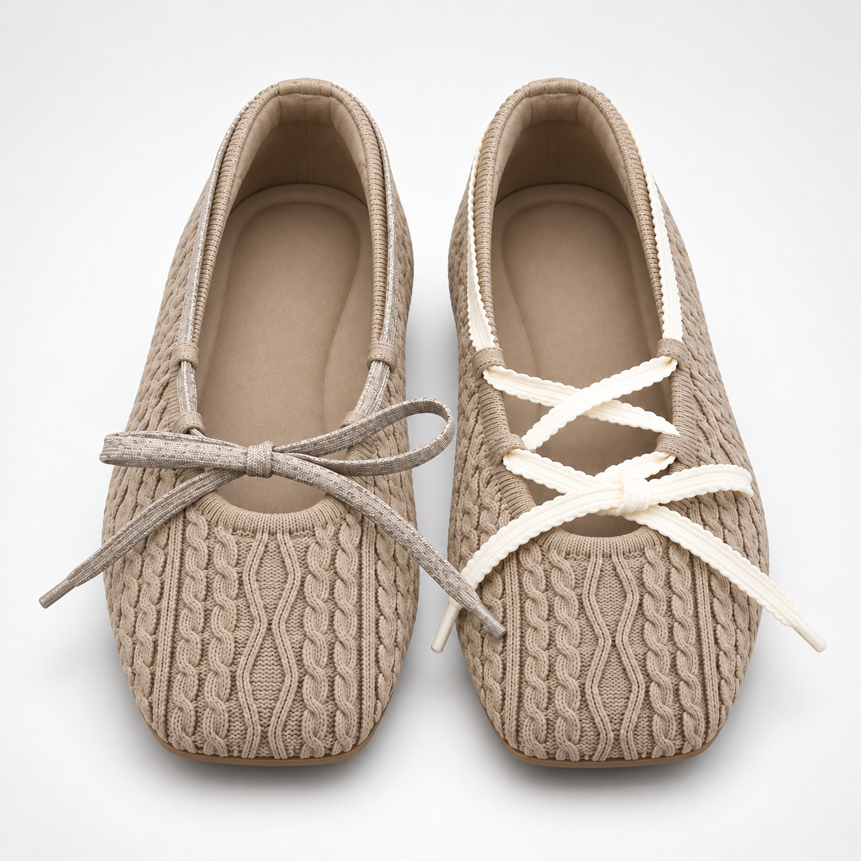Square-Toe Knit Ballet Shoes
