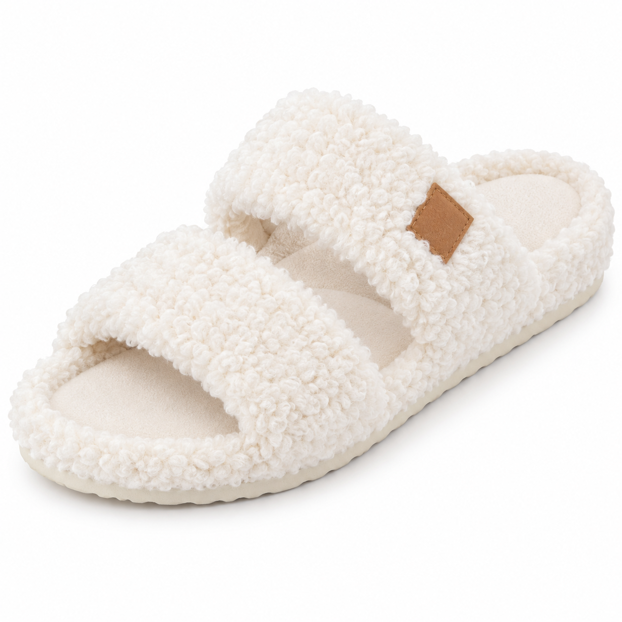 Fuzzy Double-Strap Slide Slippers