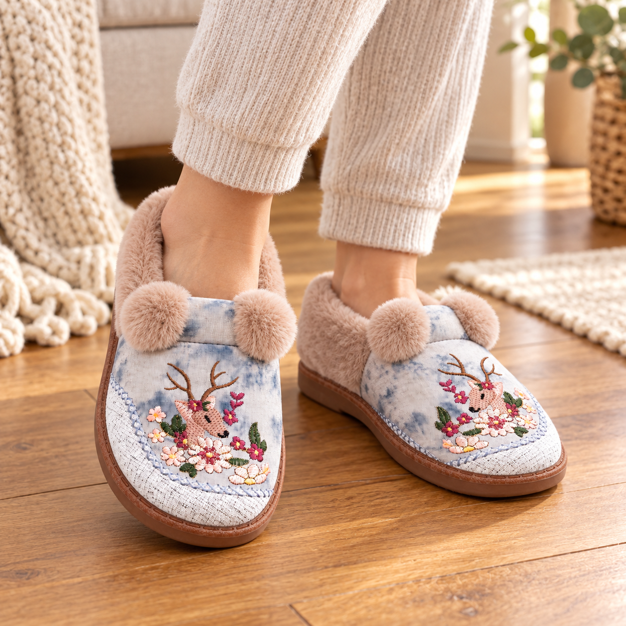 Floral Fleece-Lined Thick-Sole Winter Shoes