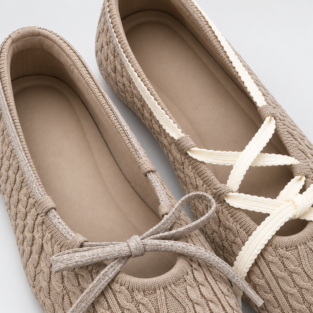 Square-Toe Knit Ballet Shoes